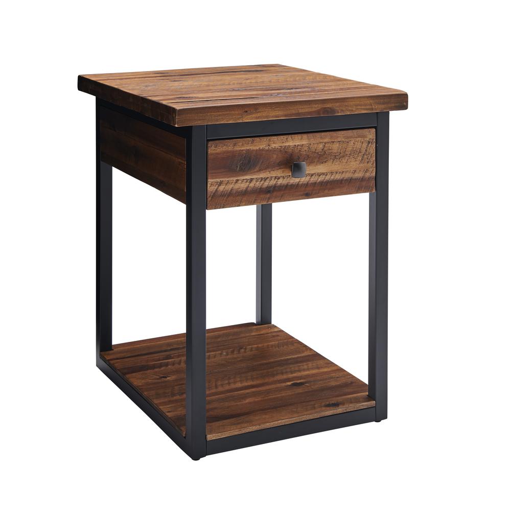 Claremont Rustic Wood End Table with Drawer and Low Shelf. Picture 21