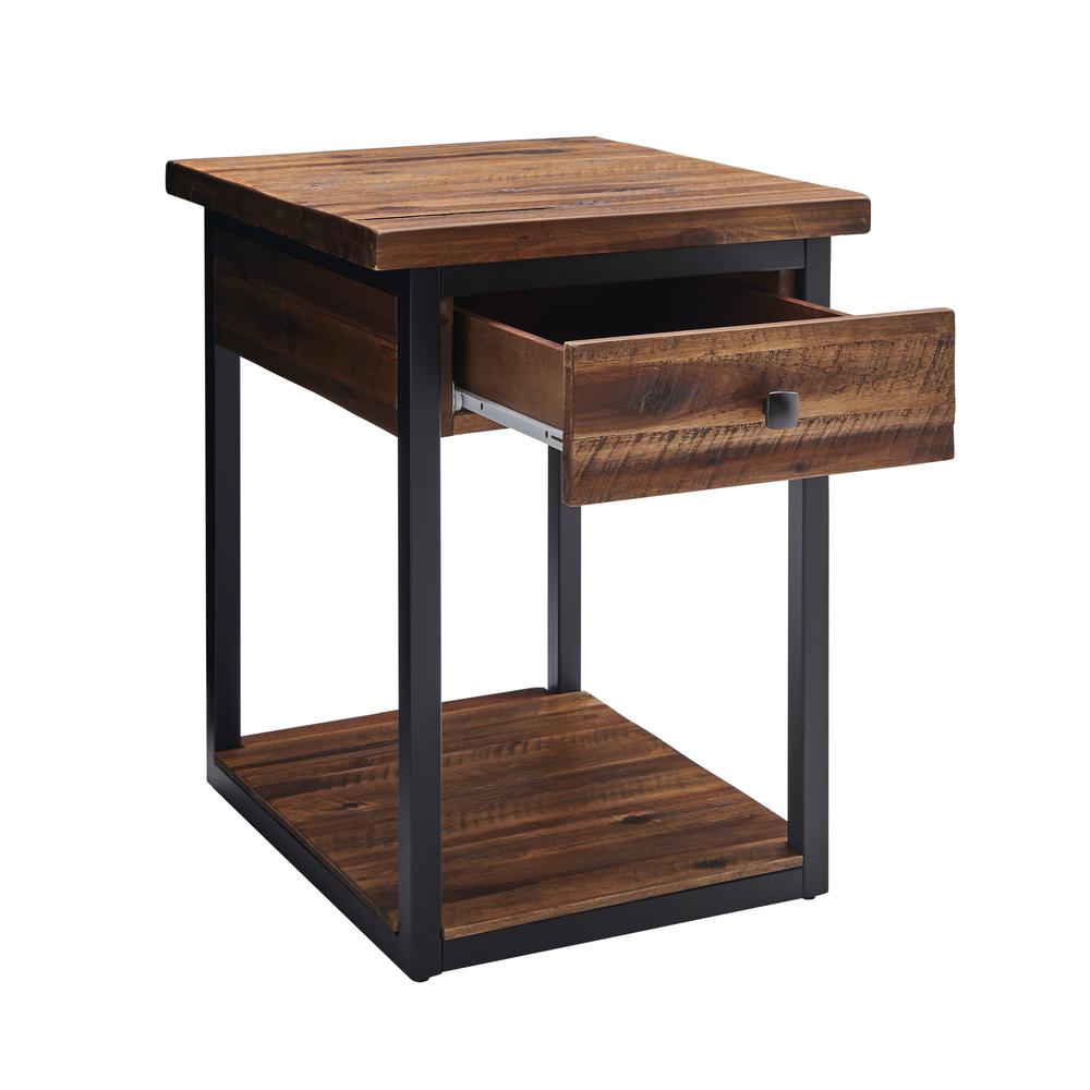 Claremont Rustic Wood End Table with Drawer and Low Shelf. Picture 25