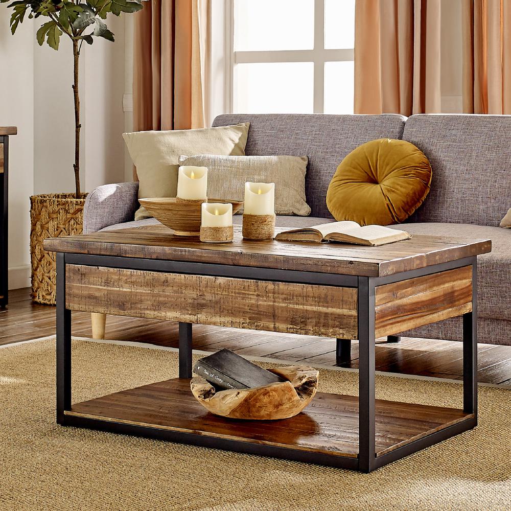 Claremont 42"L Rustic Wood Coffee Table with Low Shelf. Picture 14
