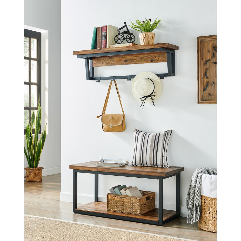 Claremont 40"L Rustic Wood Coat Hook with Shelf. Picture 16