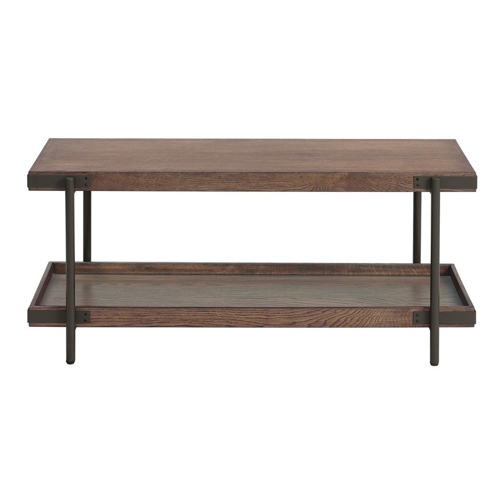 Kyra 48"L Oak and Metal Sofa/TV Console Table with Shelf. Picture 2