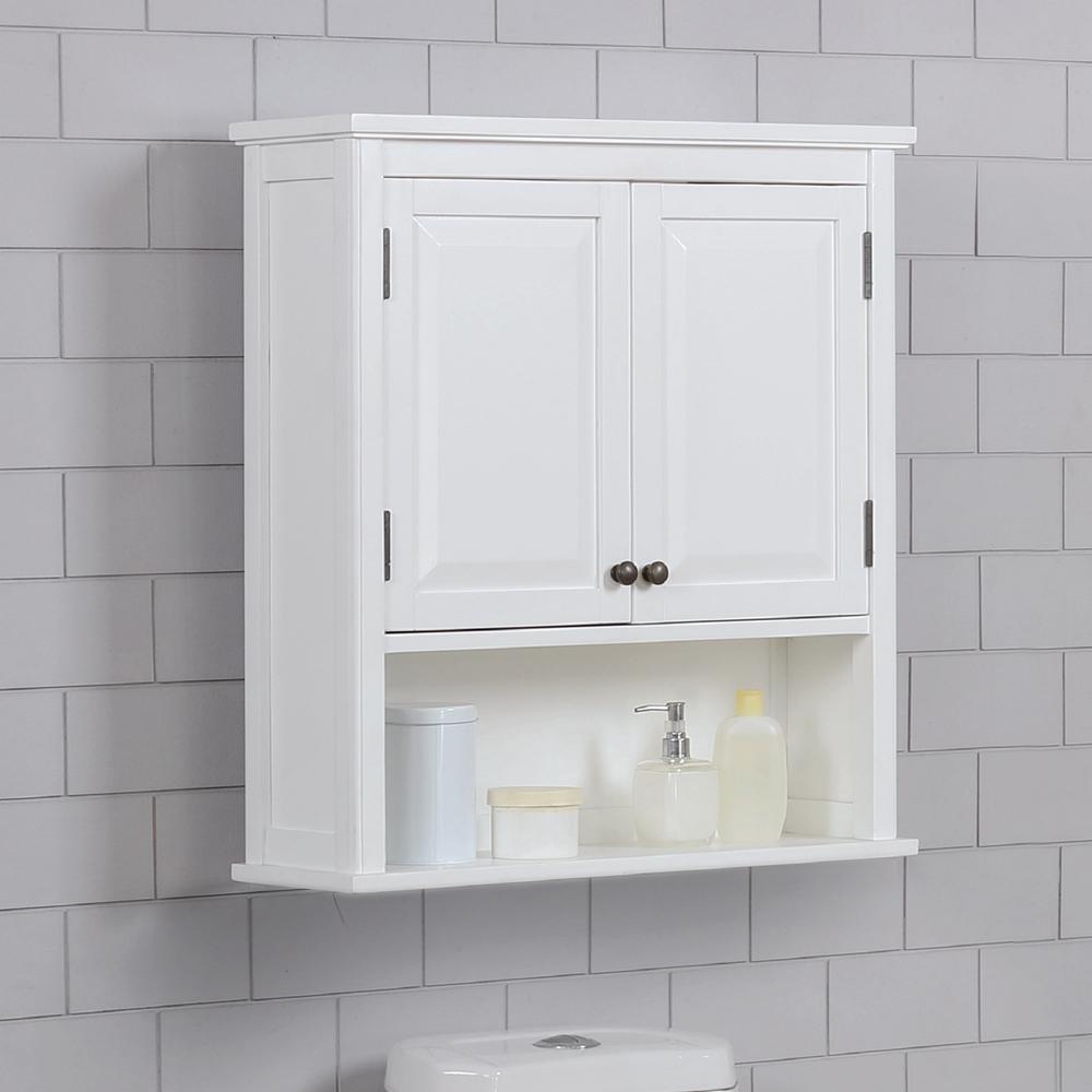 Dorset 27"W x 29"H Wall Mounted Bath Storage Cabinet with Two Doors and Open Shelf. Picture 9