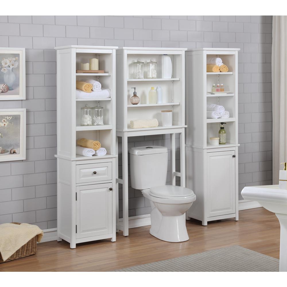 Dorset Bathroom Storage Tower with Open Upper Shelves, Lower Cabinet and Drawer. Picture 8