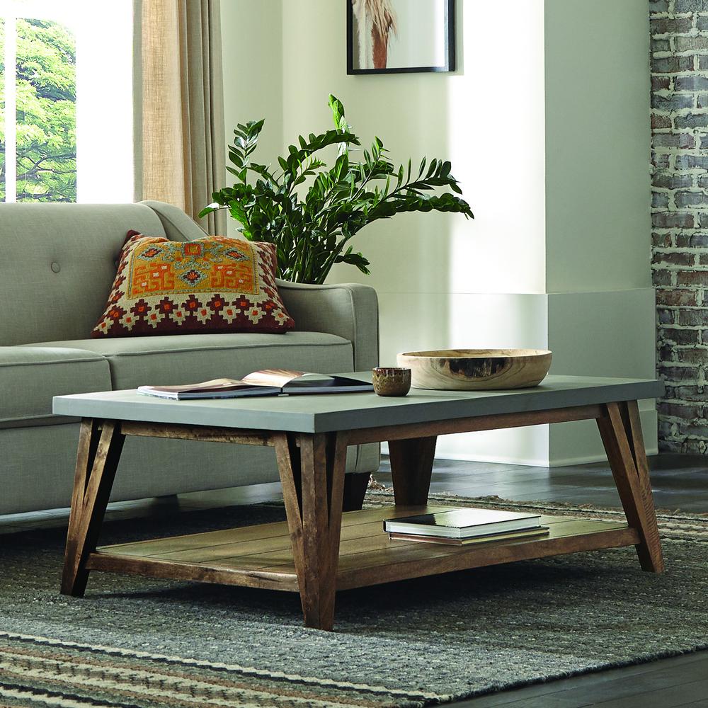 Brookside 48"W Wood with Concrete-Coating Coffee Table. Picture 8
