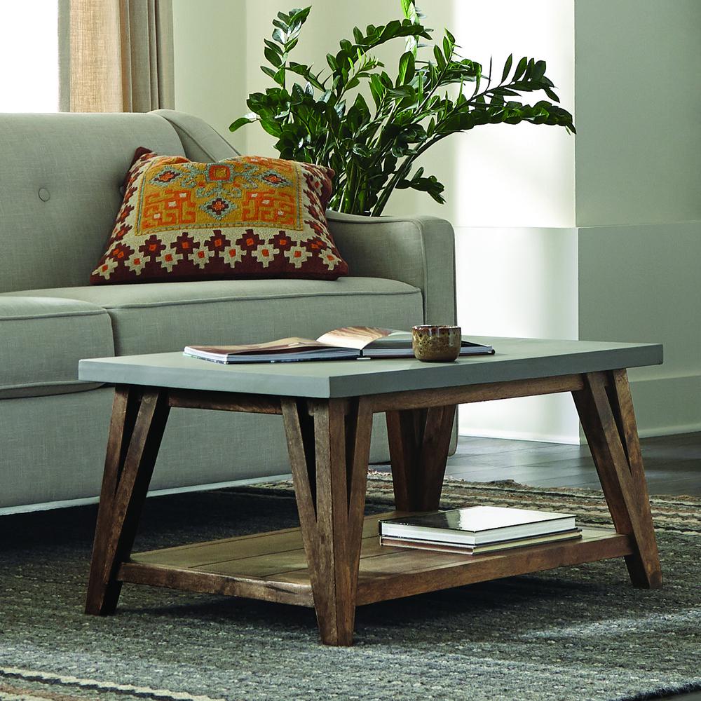 Brookside 36"W Wood with Concrete-Coating Coffee Table. Picture 8