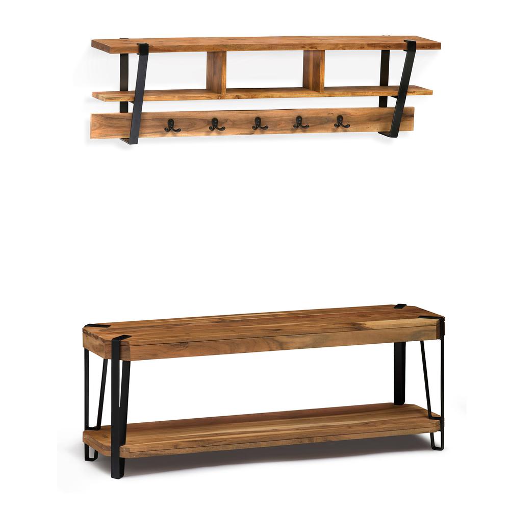 Ryegate Natural Live Edge 48" Bench with Coat Hook Shelf Set. Picture 8