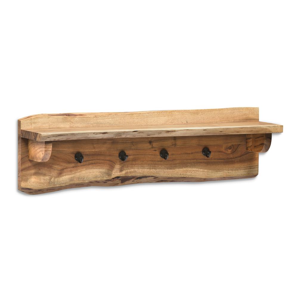 Hairpin Natural Live Edge 36" Bench with Coat Hook Shelf Set. Picture 9