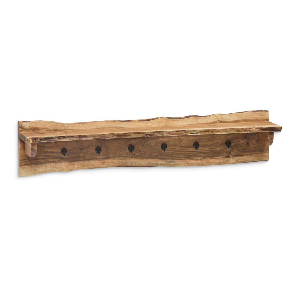 Hairpin Natural Live Edge 48" Bench with Coat Hook Shelf Set. Picture 9