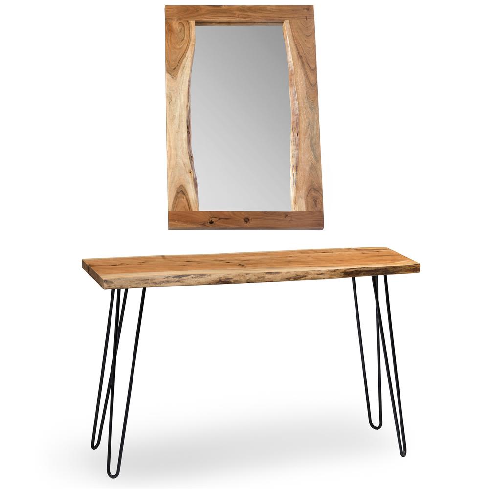 Hairpin Natural Live Edge Media Console & 36" Mirror Set. Picture 5