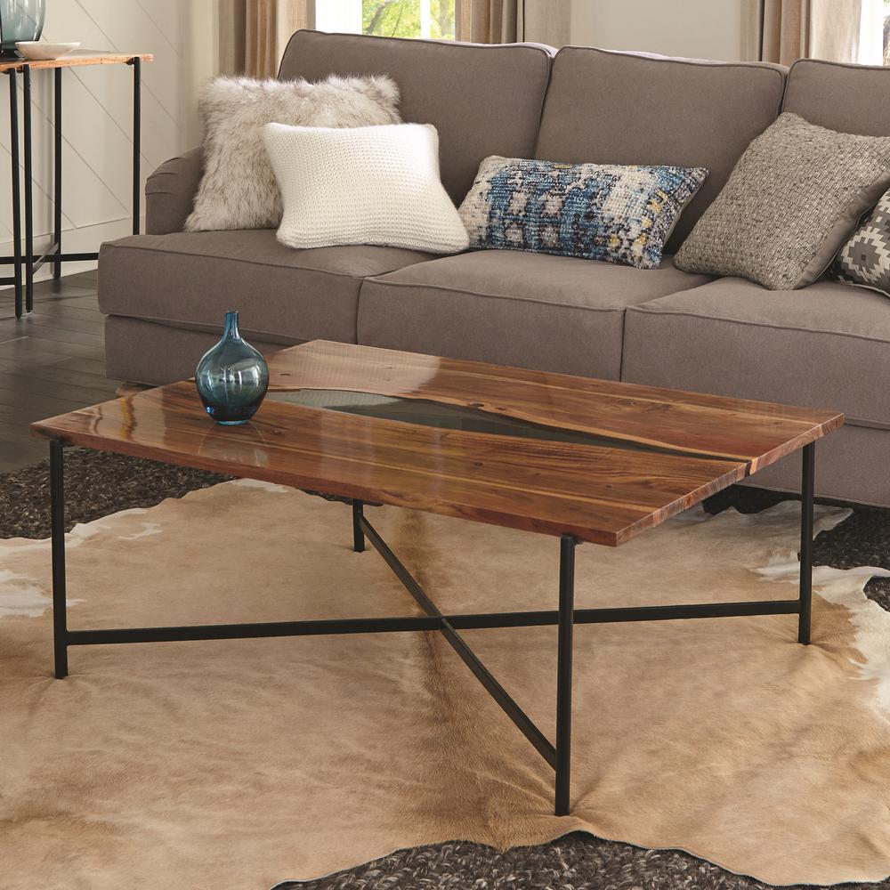 Rivers Edge 48" Acacia Wood and Acrylic Coffee Table. Picture 9