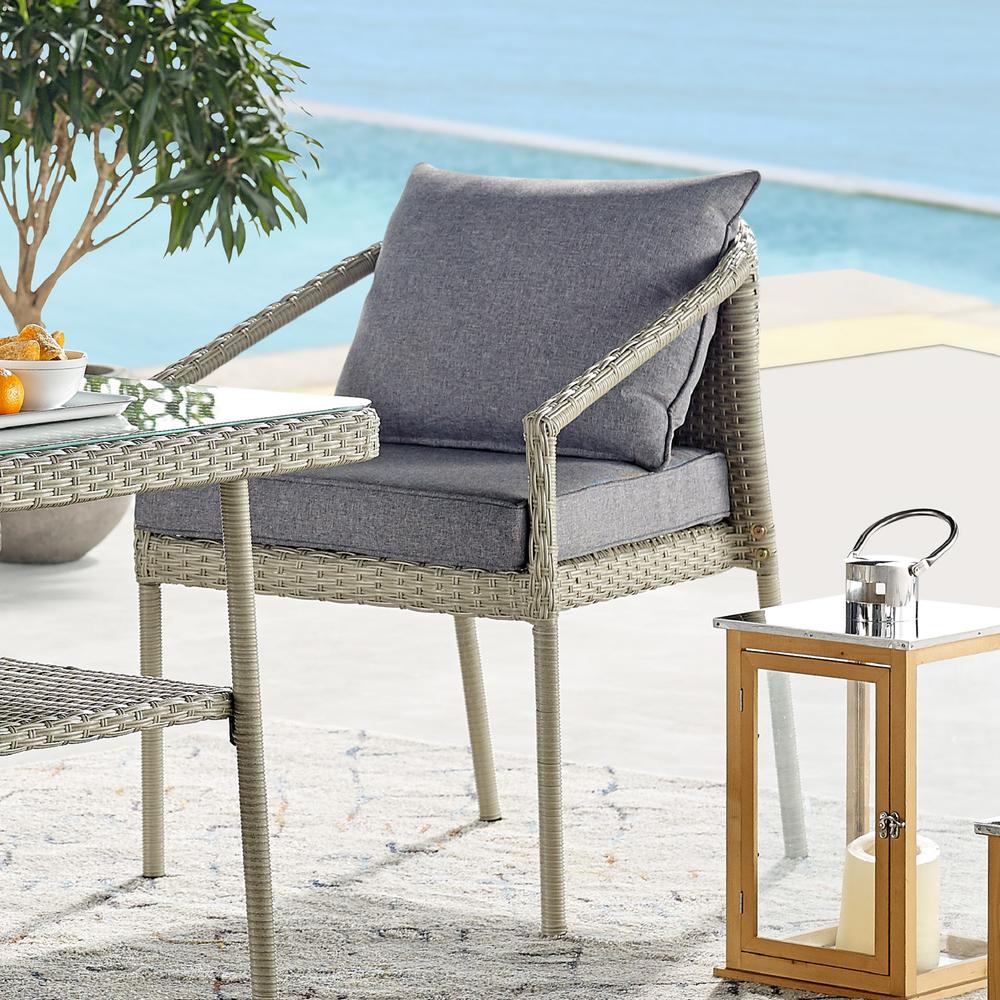 Windham All-Weather Wicker Outdoor Conversation Set with 42"L Coffee Table, Set of Two Chairs and Two-Seat Bench. Picture 19