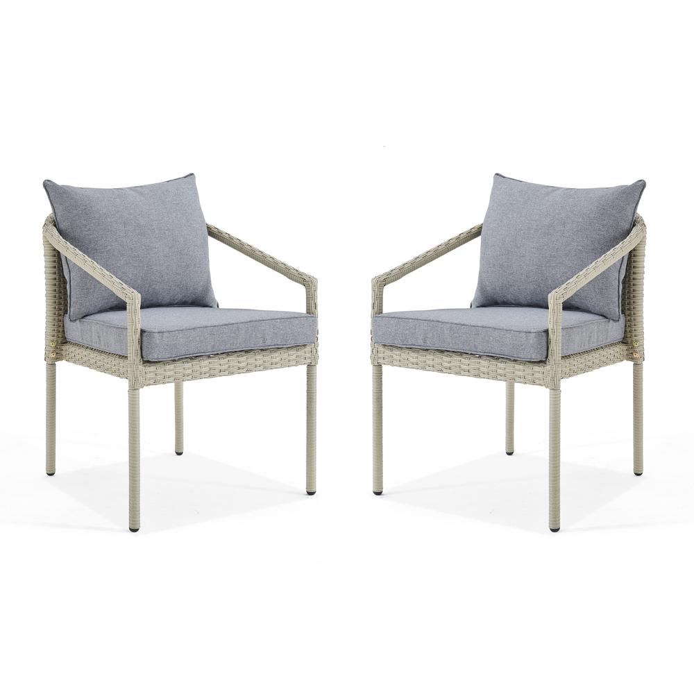 Windham All-Weather Wicker Outdoor Light Gray Chairs with Dark Gray Cushions, Set of 2. Picture 12