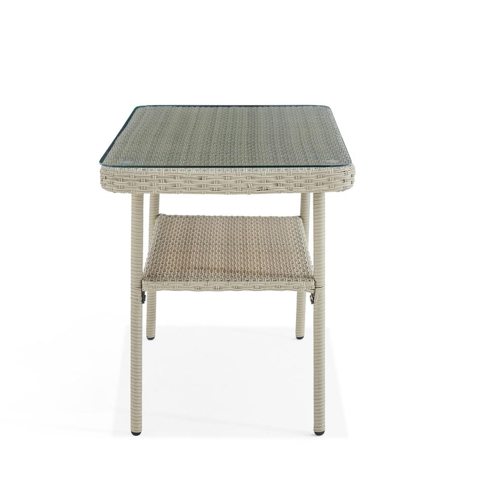 Windham All-Weather Wicker Outdoor 26"H Cocktail Table with Glass Top. Picture 27