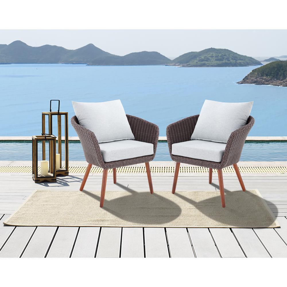 Athens All-Weather Brown Wicker Outdoor Chairs with Light Gray Cushions, Set of 2. Picture 15