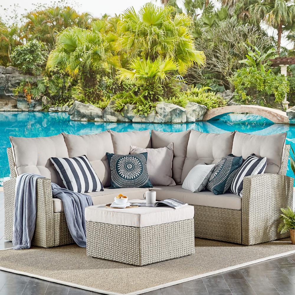 Canaan All-Weather Wicker Outdoor Double Corner Sofa. Picture 10