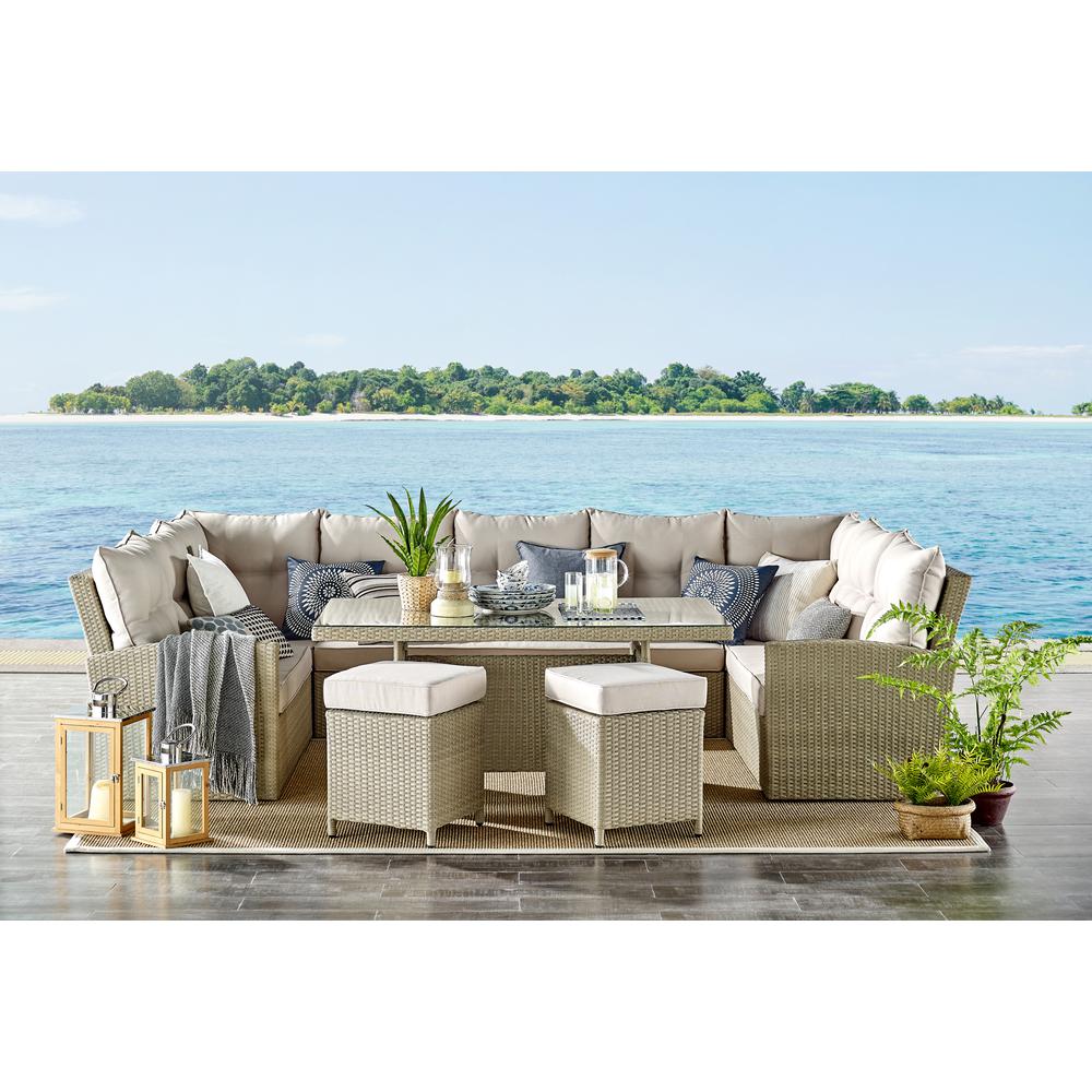Canaan All-Weather Wicker Outdoor Double-Corner Horseshoe Sectional Sofa and Two Loveseats with 26"H Cocktail Table and Two Stools. Picture 16