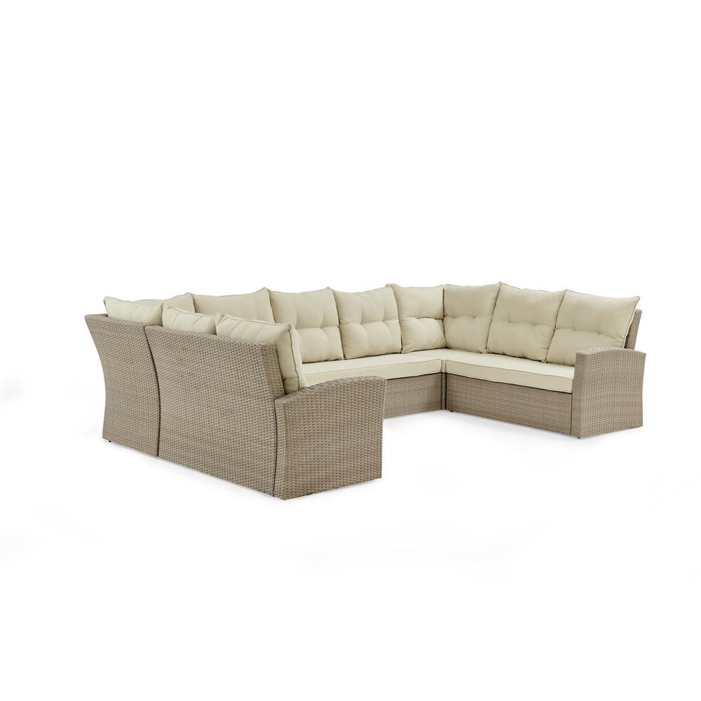 Canaan All-Weather Wicker Outdoor Double-Corner Horseshoe Sectional Sofa and Two Loveseats with 26"H Cocktail Table and Two Stools. Picture 17