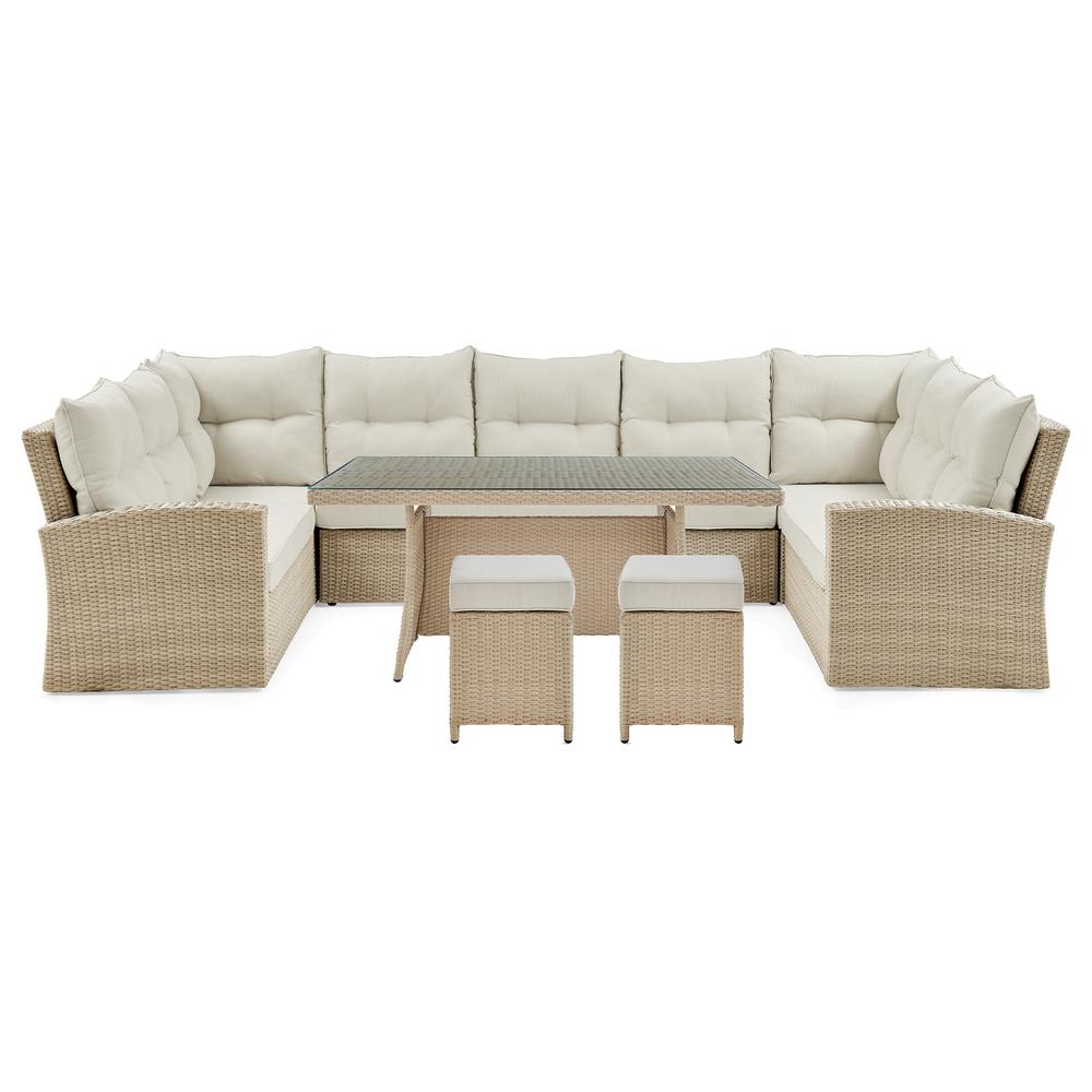 Canaan All-Weather Wicker Outdoor Double-Corner Horseshoe Sectional Sofa and Two Loveseats with 26"H Cocktail Table and Two Stools. The main picture.