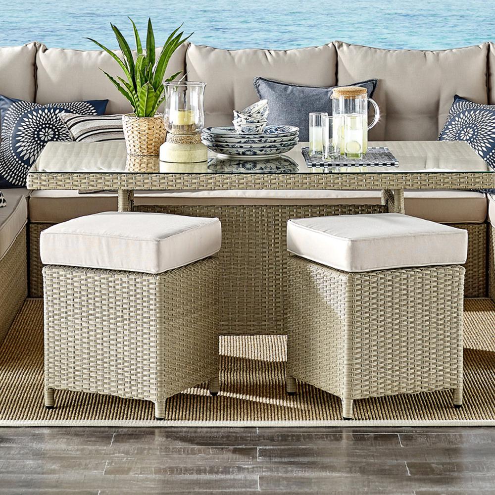 Canaan All-Weather Wicker Outdoor 17"H Square Stools with Cushions, Set of 2. Picture 19