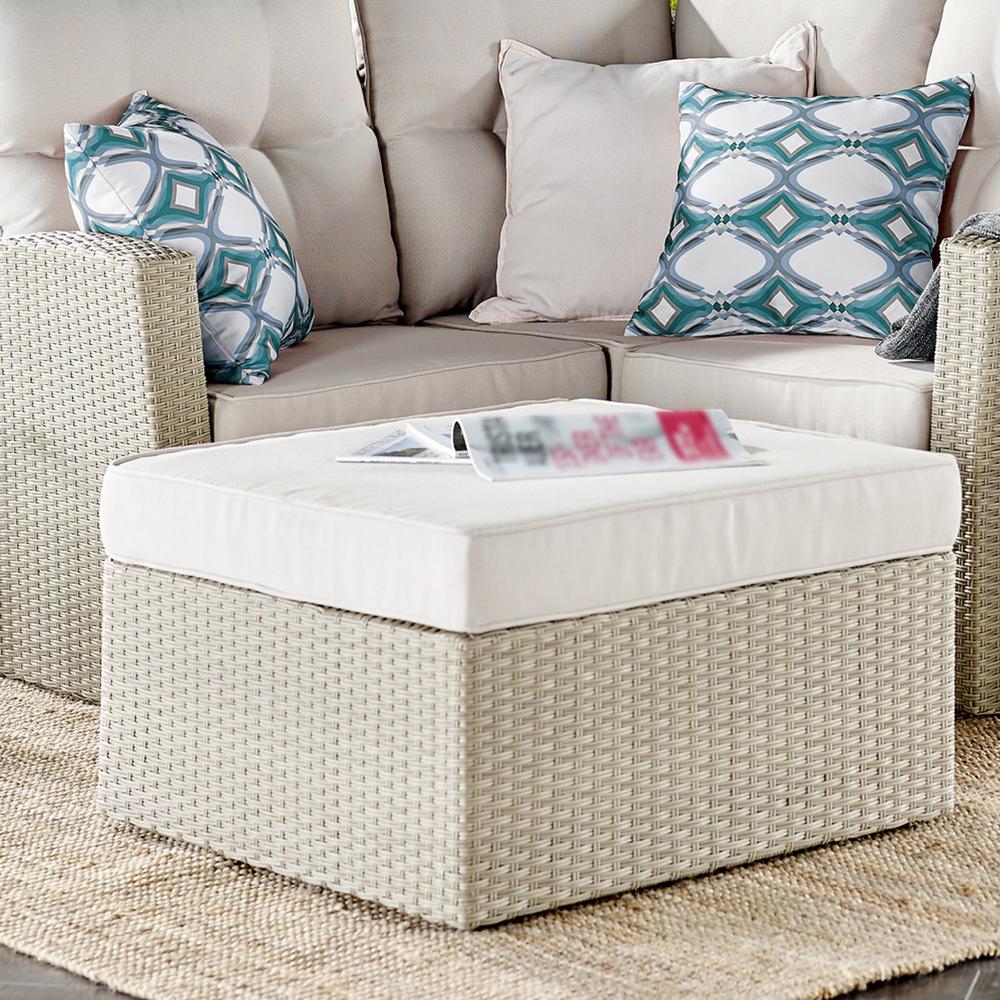 Canaan All-Weather Wicker Outdoor 26"  Square Ottoman with Cushion. Picture 11