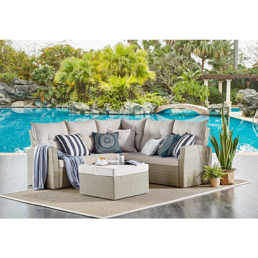Canaan All-Weather Wicker Outdoor 26"  Square Ottoman with Cushion. Picture 17