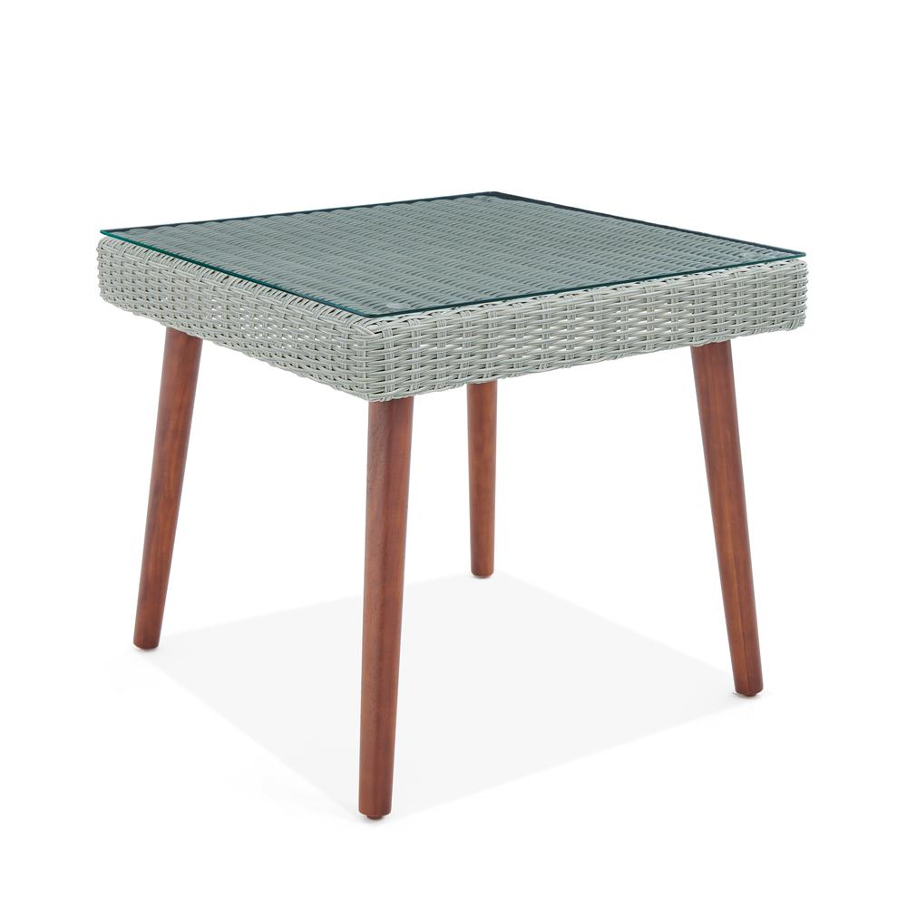 Albany All-Weather Wicker Outdoor Gray 26"H Square Cocktail Table with Glass Top. Picture 7