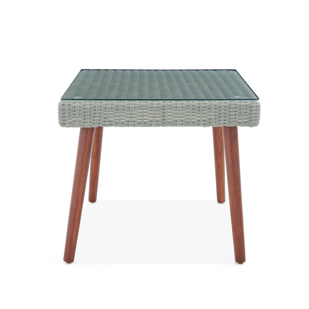 Albany All-Weather Wicker Outdoor Gray 26"H Square Cocktail Table with Glass Top. Picture 20
