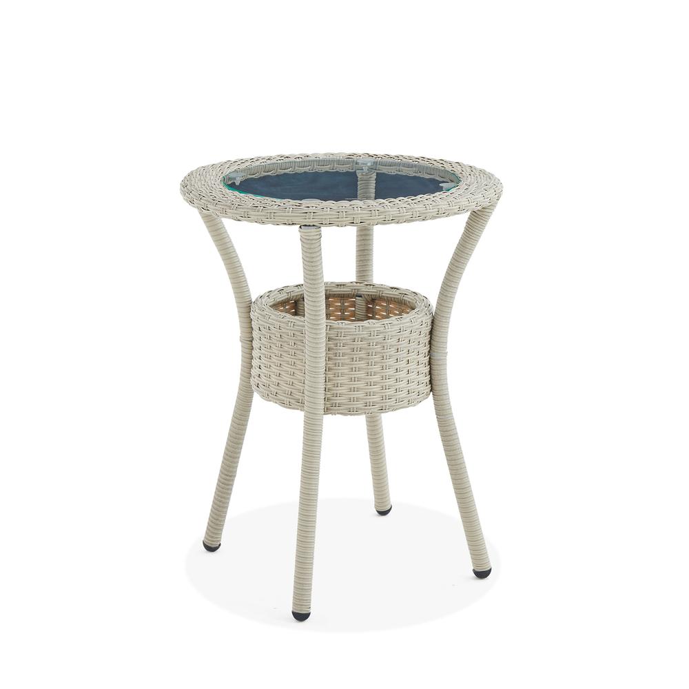 Haven All-Weather Wicker Outdoor Round Glass-Top Accent Table with Storage. Picture 7