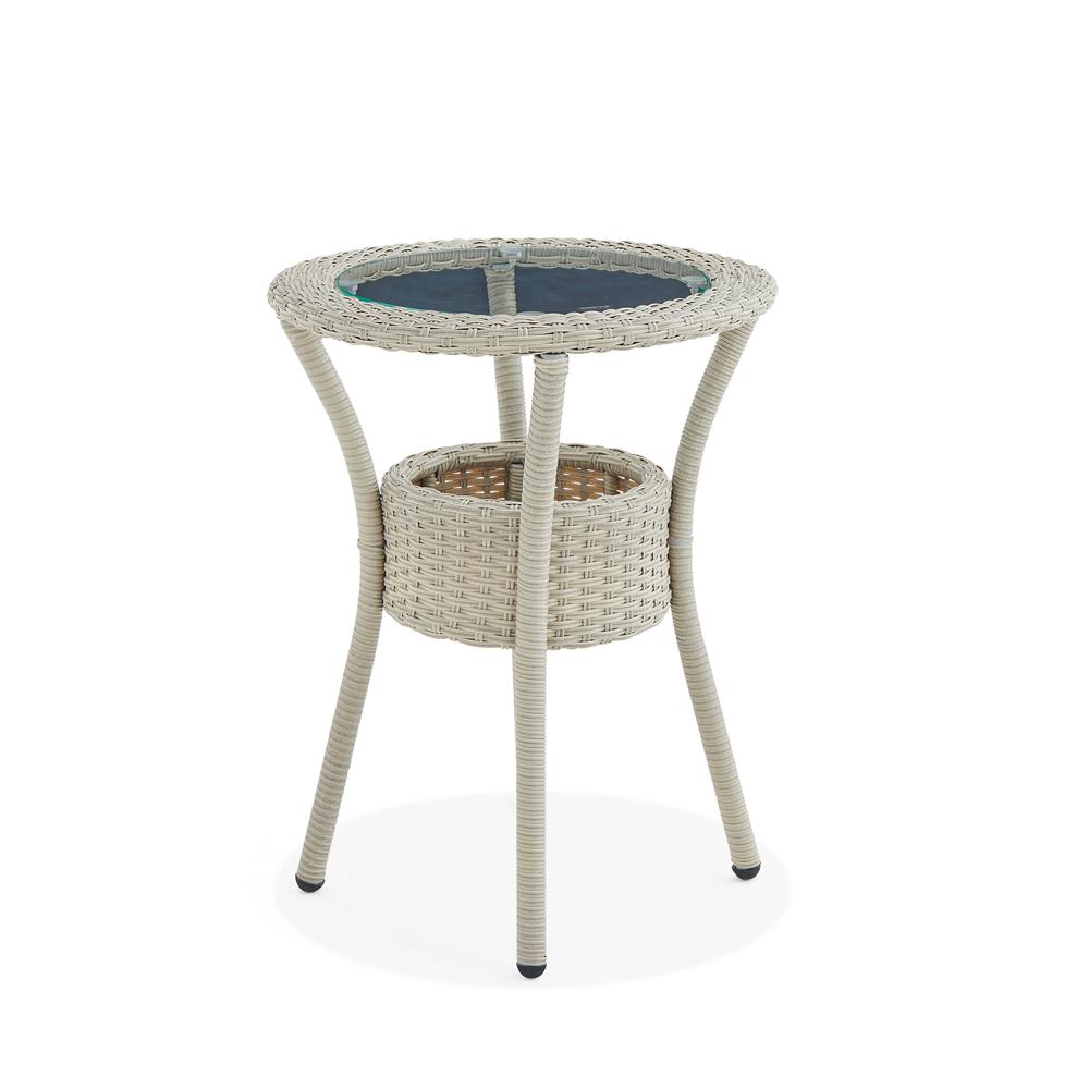 Haven All-Weather Wicker Outdoor Round Glass-Top Accent Table with Storage. Picture 8