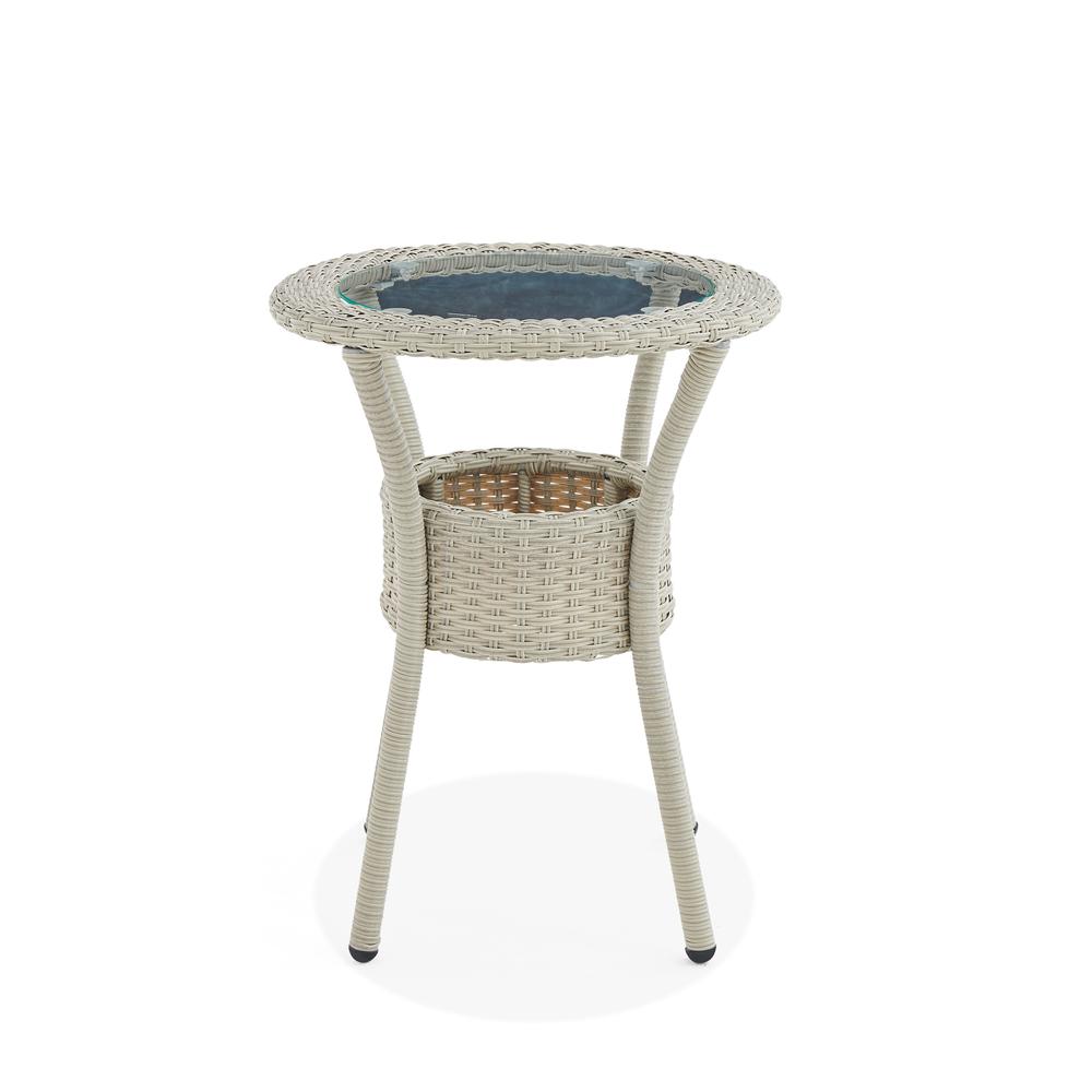 Haven All-Weather Wicker Outdoor Round Glass-Top Accent Table with Storage. Picture 9