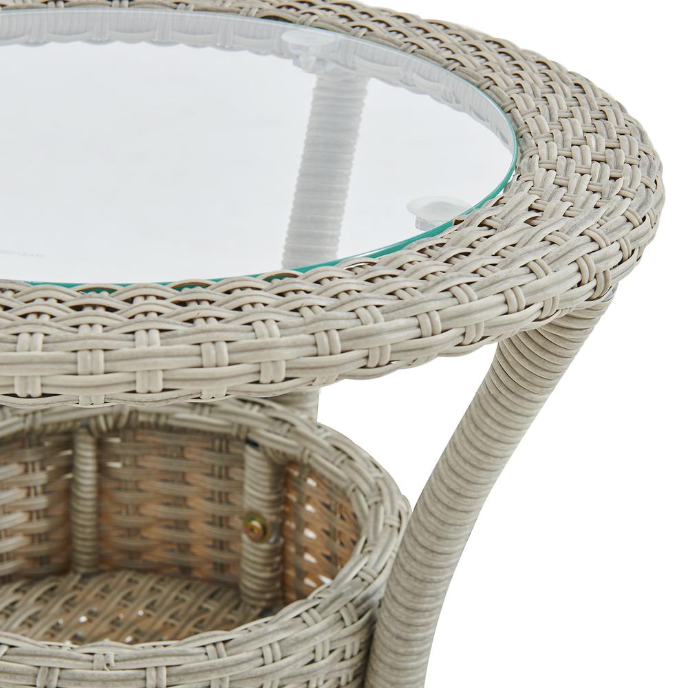 Haven All-Weather Wicker Outdoor Round Glass-Top Accent Table with Storage. Picture 10