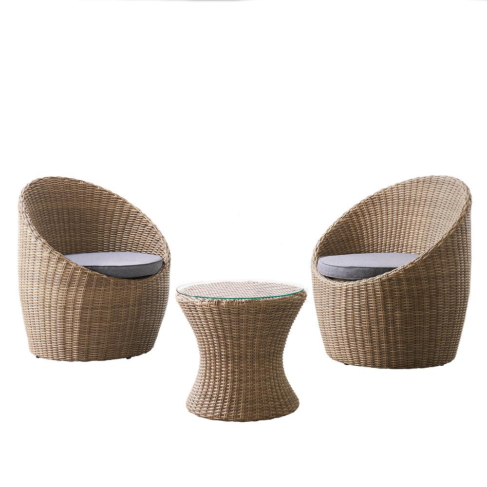 Strafford All-Weather Wicker Outdoor Set with Two Chairs and 18"H Cocktail Table. Picture 3