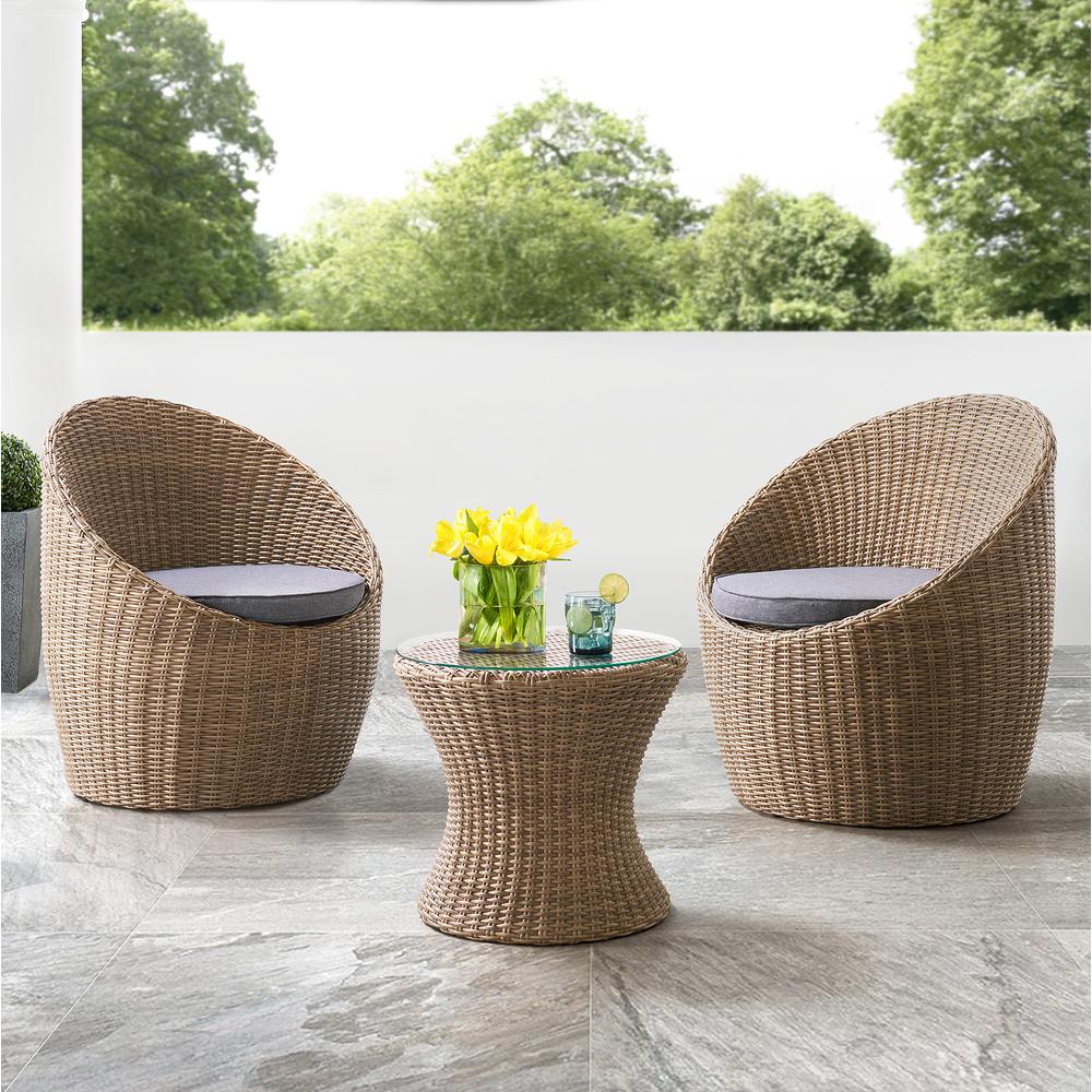 Strafford All-Weather Wicker Outdoor Set with Two Chairs and 18"H Cocktail Table. Picture 4