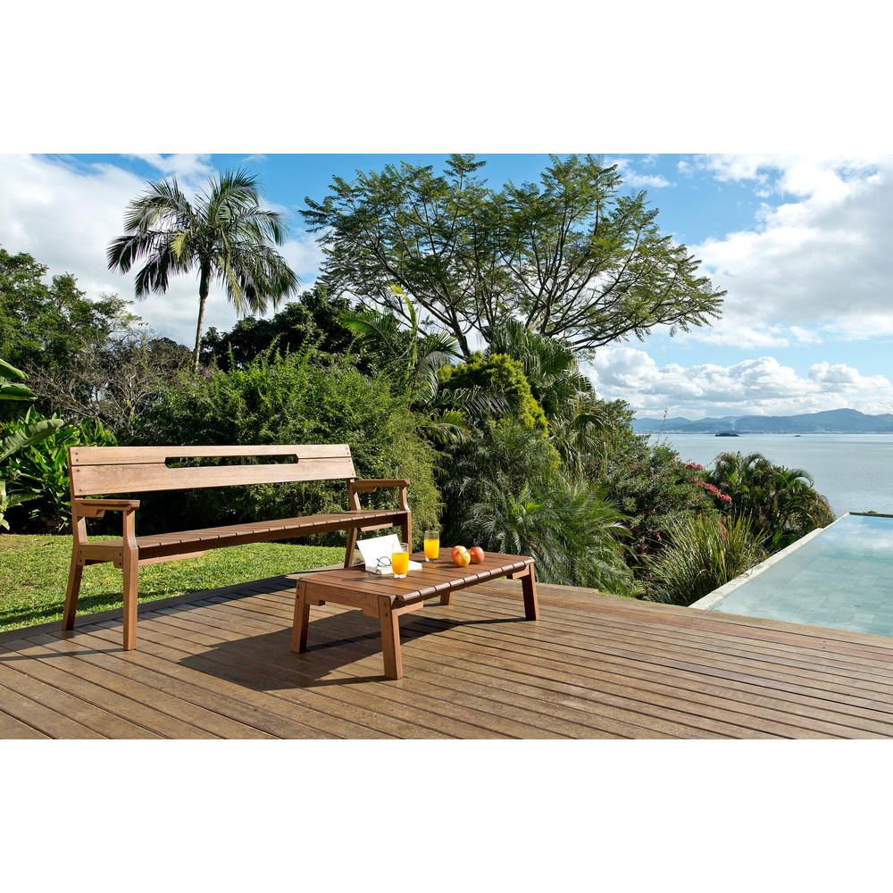 Otero Eucalyptus Wood Outdoor Conversation Seating Set with 3-Seat Bench and Coffee Table. Picture 8