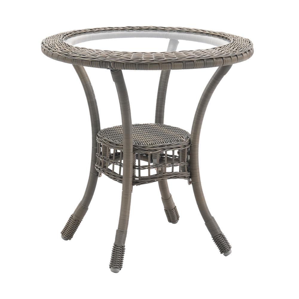 Carolina 30" Diameter All-Weather Wicker Bistro Dining Table with Glass Top. Picture 3