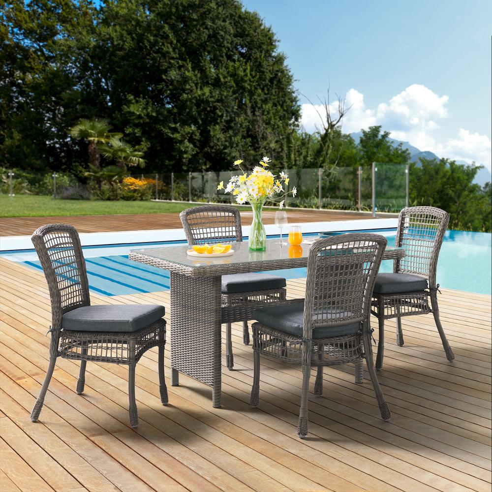 Asti All-Weather Wicker 5-Piece Outdoor Dining Set with 30"H Dining Table with Glass Top and  Four Dining Chairs. Picture 1