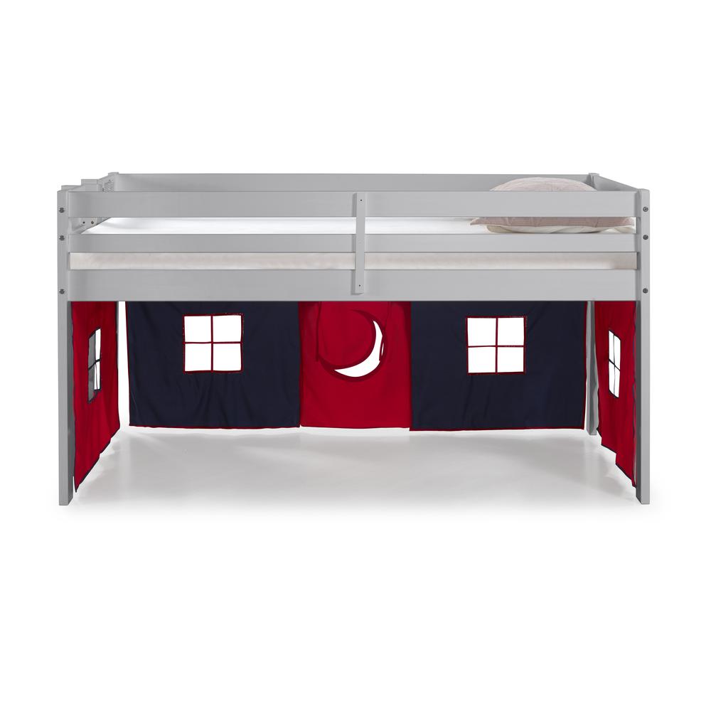 Jasper Twin Junior Loft Bed, Dove Gray Frame and Blue/Red Playhouse Tent. Picture 5