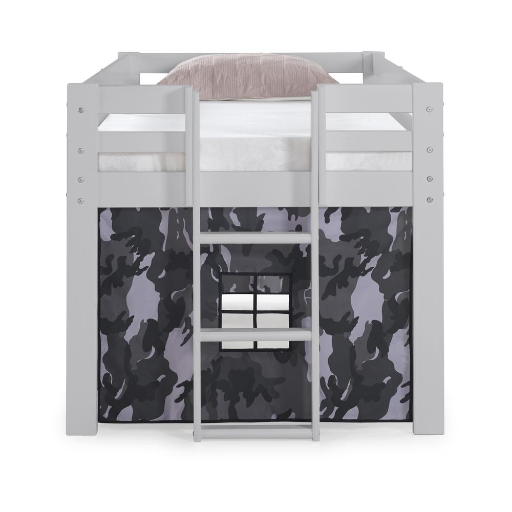 Jasper Twin Junior Loft Bed, Dove Gray Frame and Gray Camouflage Bottom Playhouse Tent. Picture 3