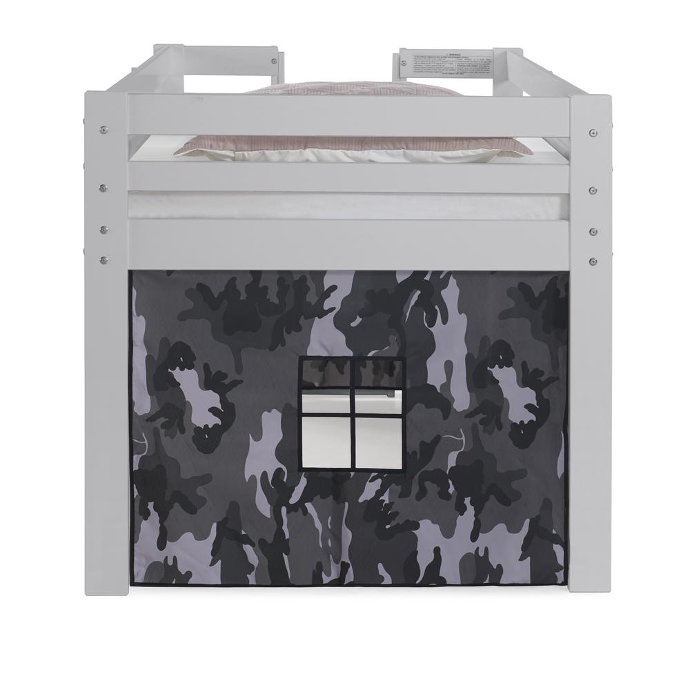 Jasper Twin Junior Loft Bed, Dove Gray Frame and Gray Camouflage Bottom Playhouse Tent. Picture 4