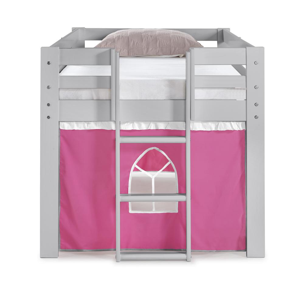 Jasper Twin Junior Loft Bed, Dove Gray Frame and Pink/White Bottom Playhouse Tent. Picture 3