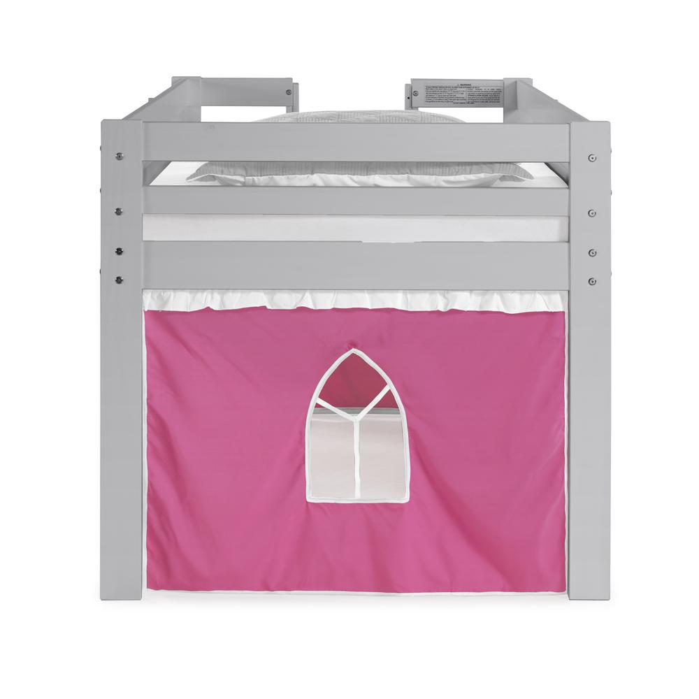 Jasper Twin Junior Loft Bed, Dove Gray Frame and Pink/White Bottom Playhouse Tent. Picture 4