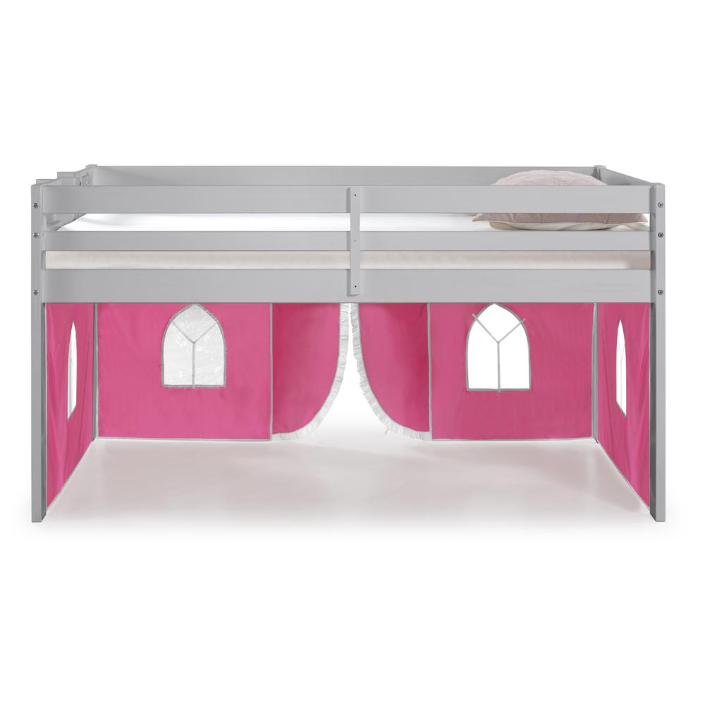 Jasper Twin Junior Loft Bed, Dove Gray Frame and Pink/White Bottom Playhouse Tent. Picture 5