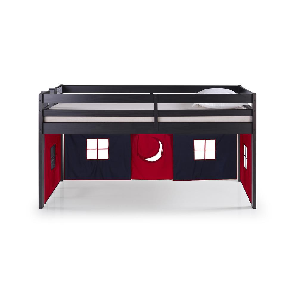 Jasper Twin Junior Loft Bed, Espresso Frame and Blue/Red Playhouse Tent. Picture 4