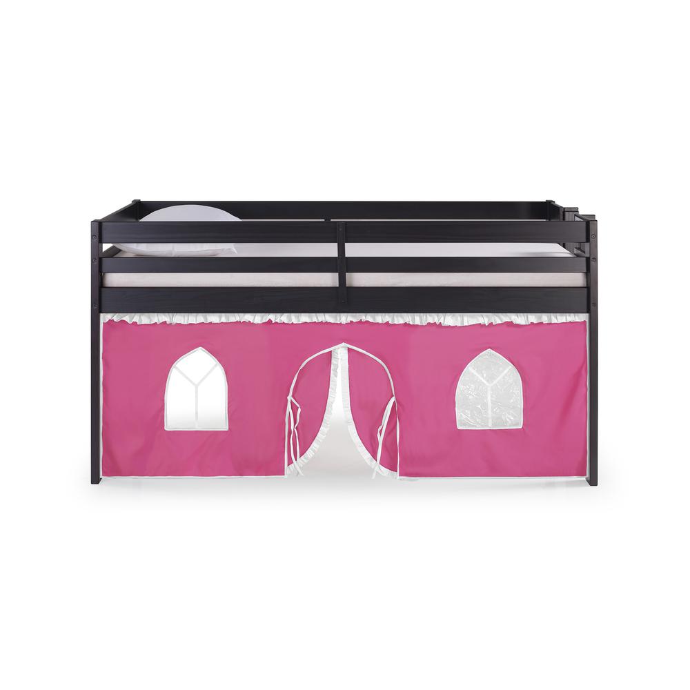 Jasper Twin Junior Loft Bed, Espresso Frame and Pink/White Bottom Playhouse Tent. Picture 2