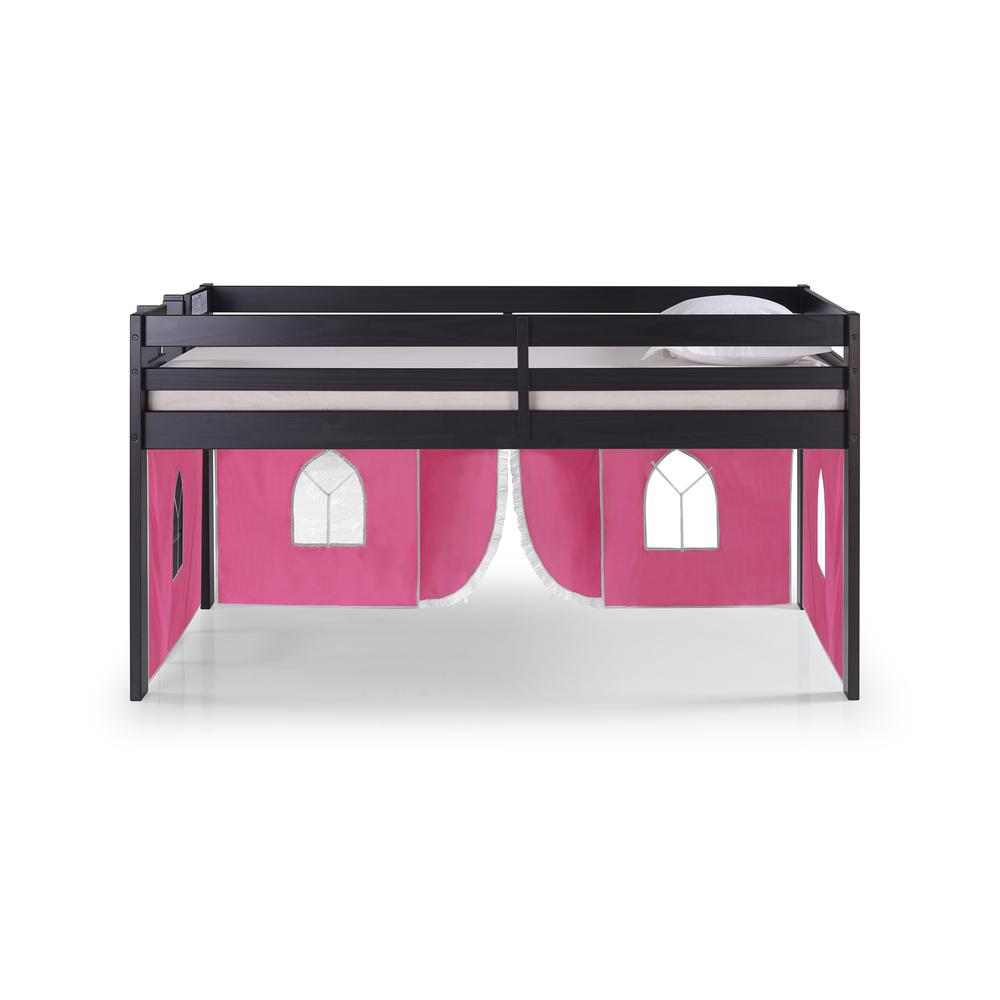 Jasper Twin Junior Loft Bed, Espresso Frame and Pink/White Bottom Playhouse Tent. Picture 4