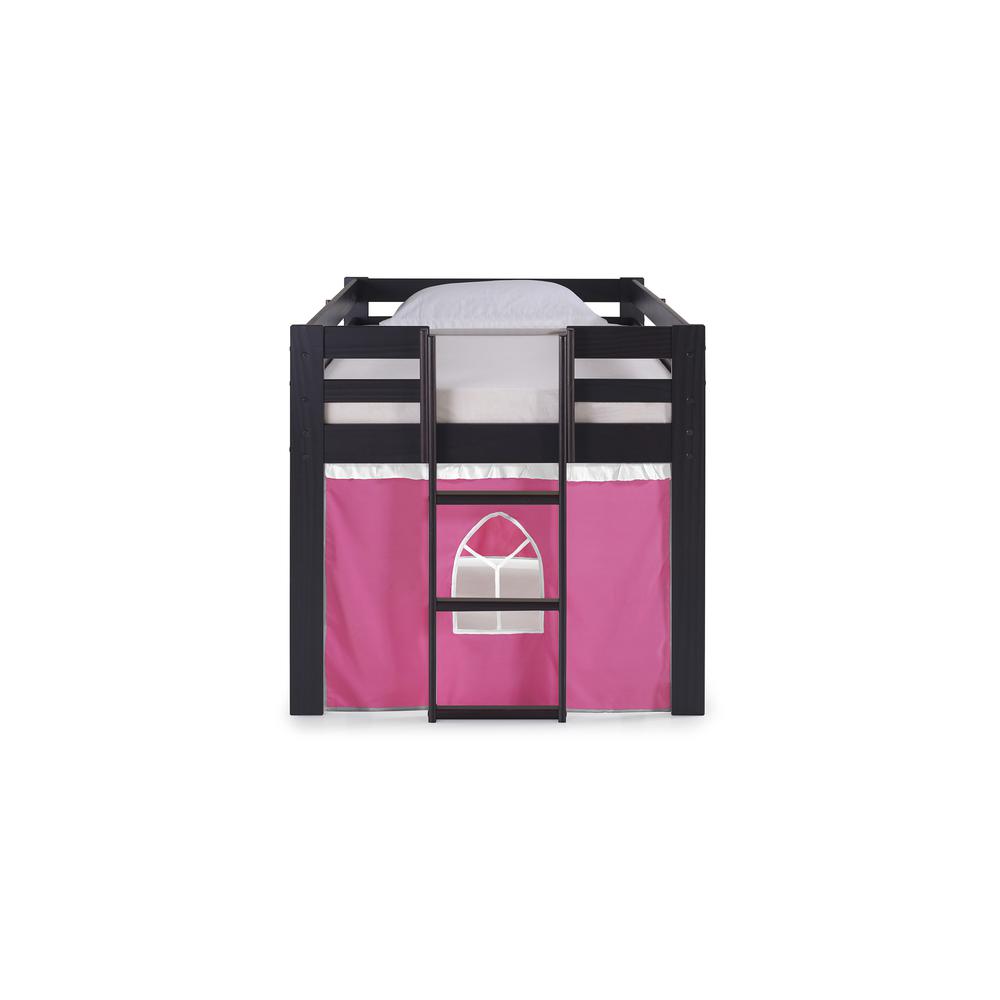 Jasper Twin Junior Loft Bed, Espresso Frame and Pink/White Bottom Playhouse Tent. Picture 5