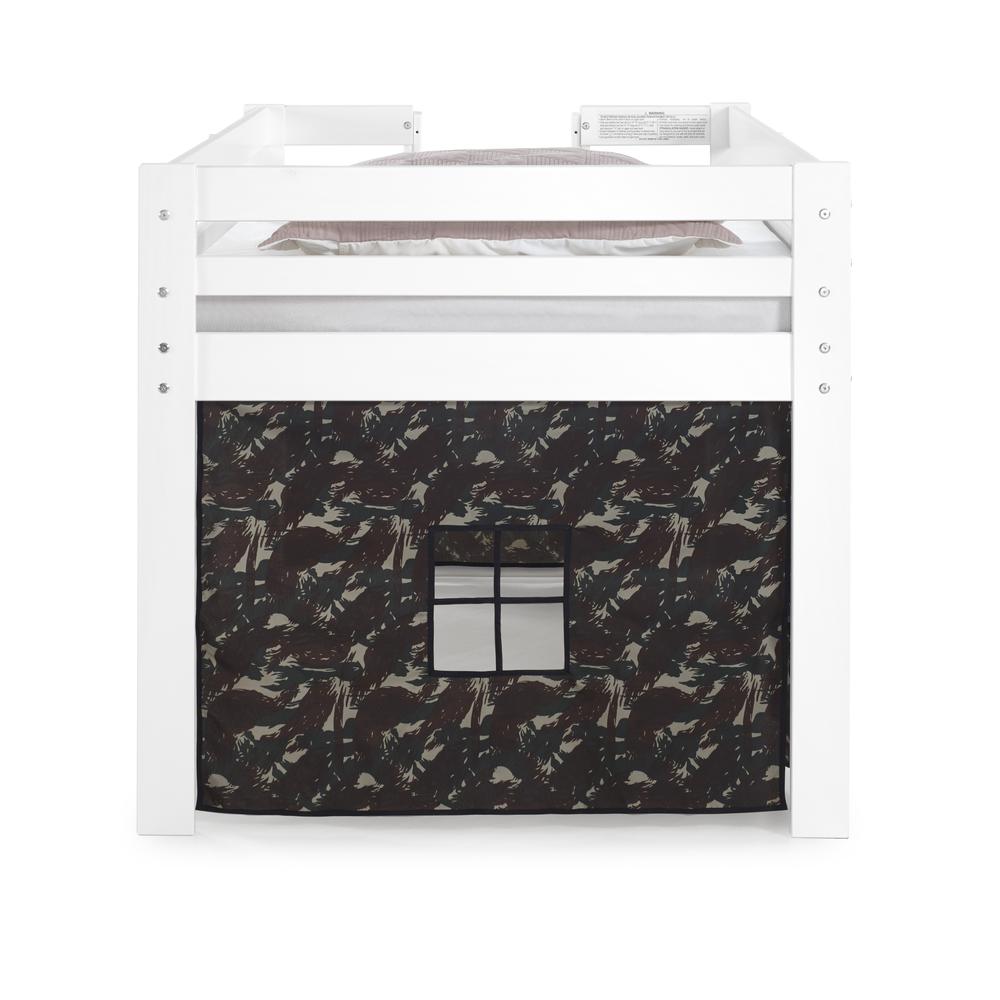 Jasper Twin Junior Loft Bed, White Frame and Green Camouflage Print Bottom Playhouse Tent. Picture 3