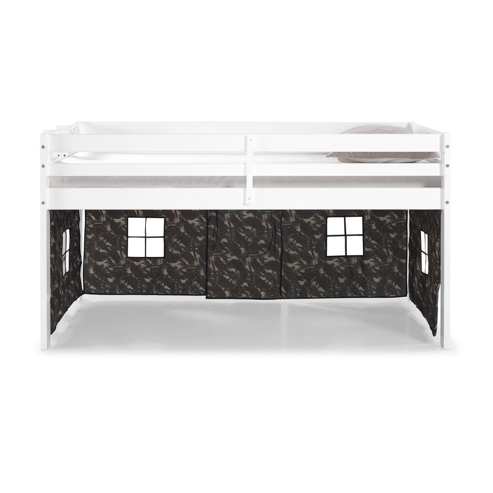 Jasper Twin Junior Loft Bed, White Frame and Green Camouflage Print Bottom Playhouse Tent. Picture 5