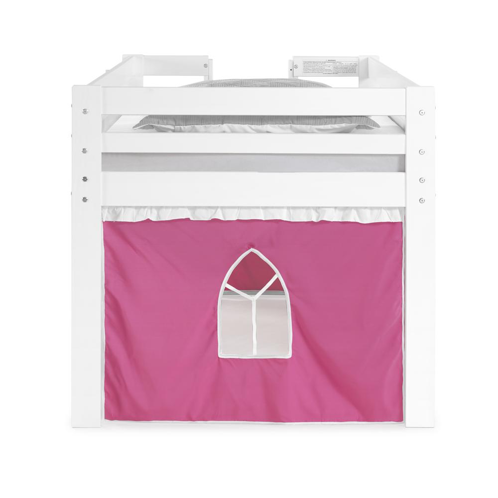Jasper Twin Junior Loft Bed, White Frame and Pink/White Bottom Playhouse Tent. Picture 4