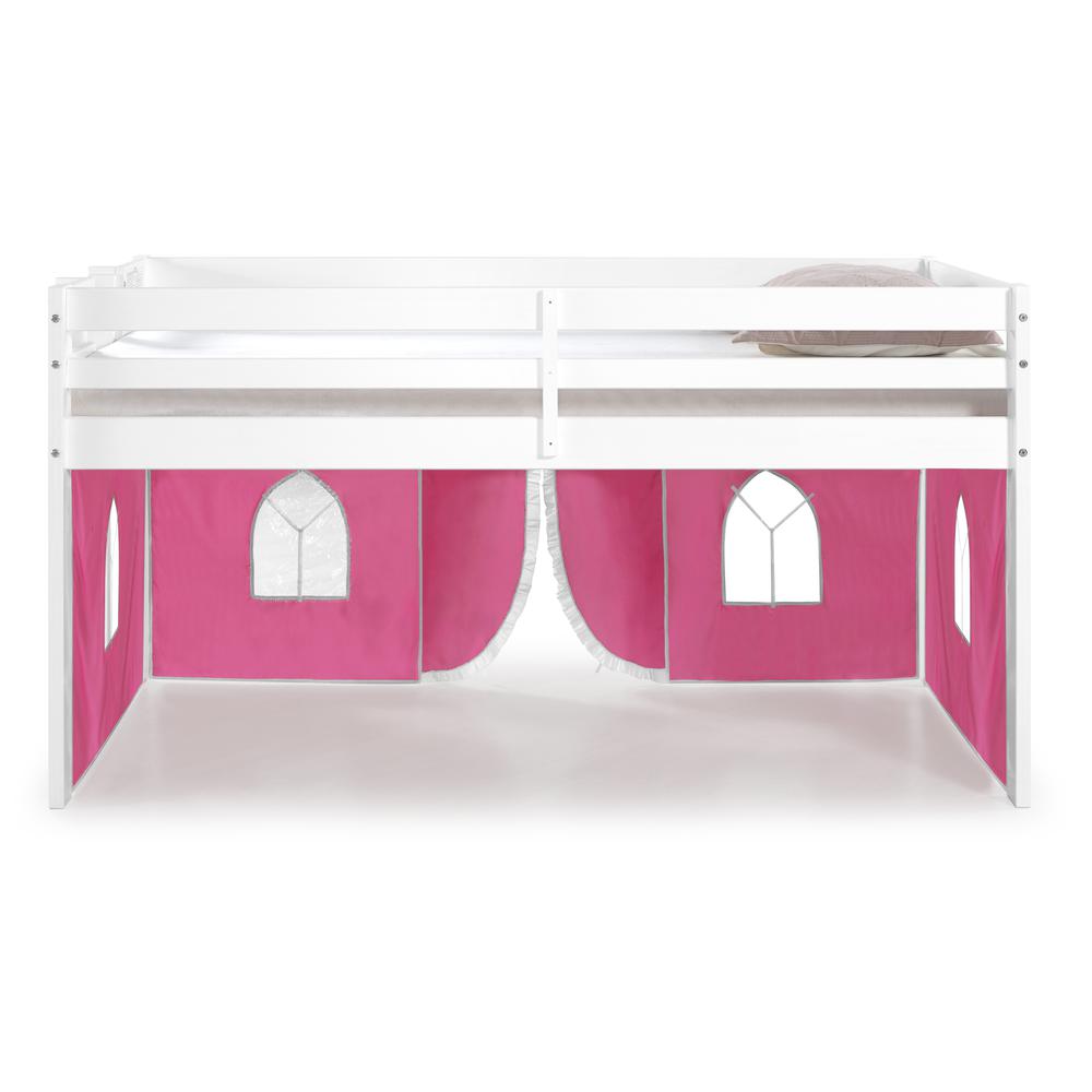 Jasper Twin Junior Loft Bed, White Frame and Pink/White Bottom Playhouse Tent. Picture 5